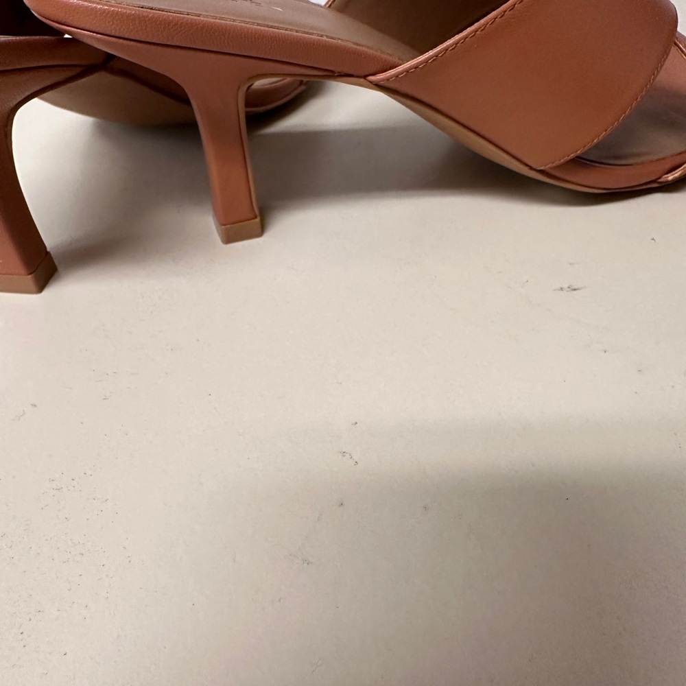 Cross-Strap Square Toe Heeled Sandals in Cognac - Picture 3 of 5